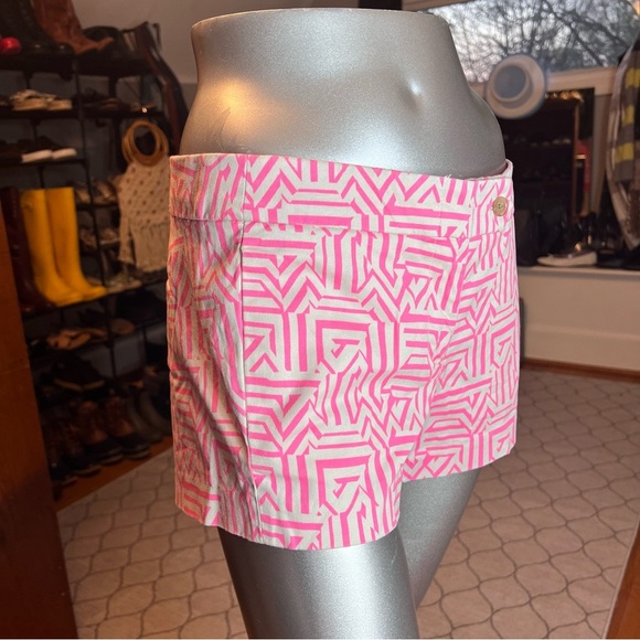 J.Crew Azalea Tiki Stretch Chino 3” Shorts Size 4 Pink & White - Picture 6 of 6